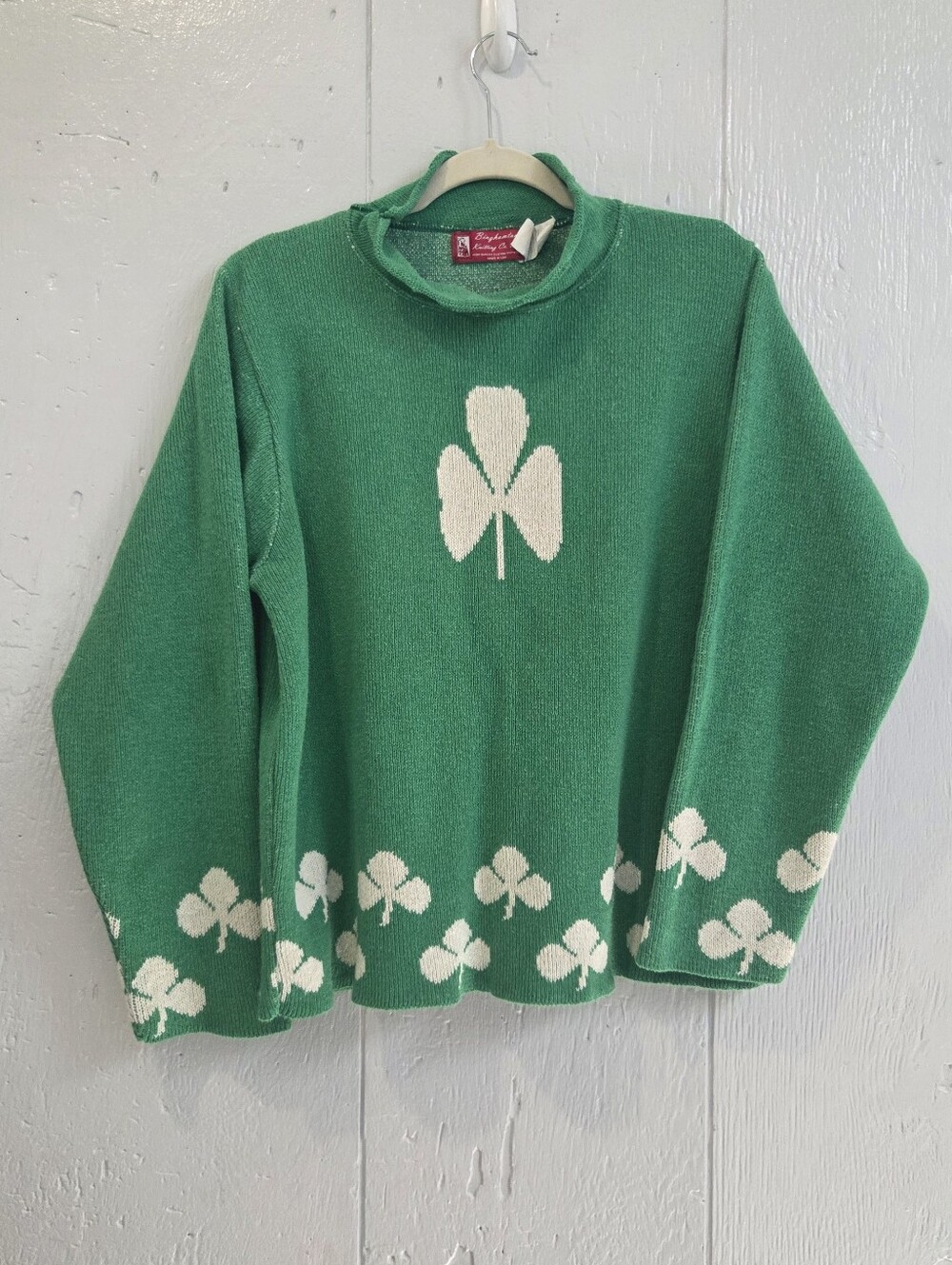 Vintage Binghamton Green Shamrock Novelty Knit Sweater - Women Made In Usa